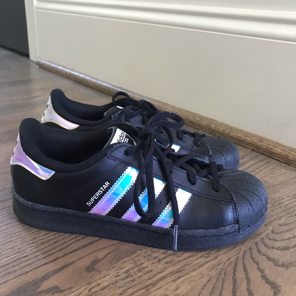 Kids black/holographic Adidas Superstars